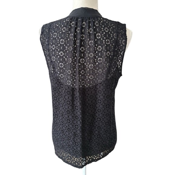 Banana Republic Sleeveless Lace Top Built in Neck Tie Women's Med Black Lined - Picture 4 of 13